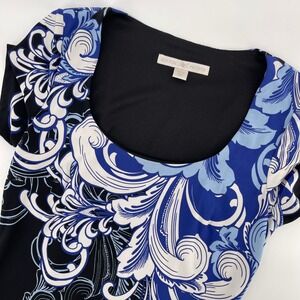 Boston Proper Dress Sheath Floral‎ Print Stretch Short Sleeve Blue Black Size 4